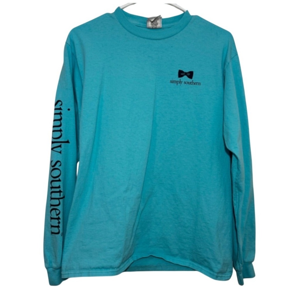 Simply Southern Long Sleeve Owl Graphic Tee Turquoise Women Medium Preppy Shirt